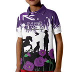 Australia Animal Heroes ANZAC Kid Polo Shirt Purple Poppy We Will Remember Them