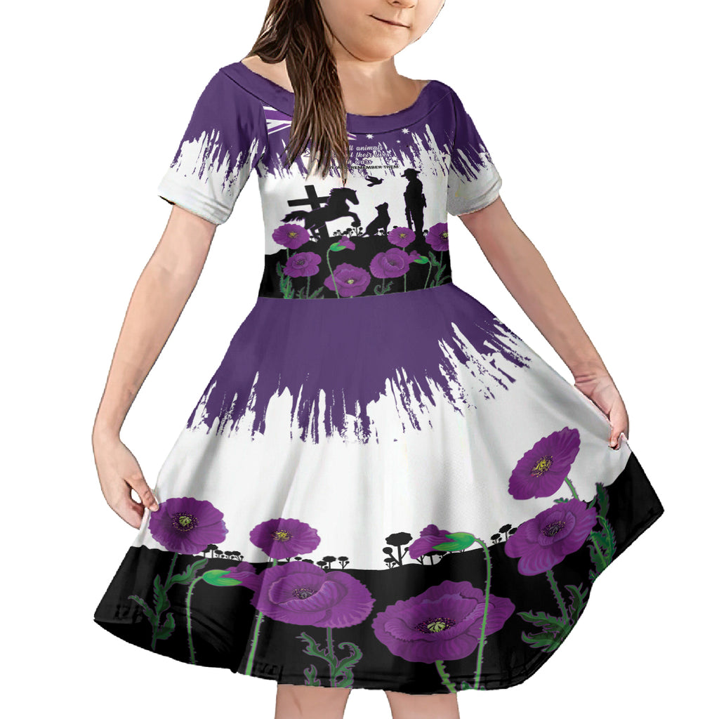 Australia Animal Heroes ANZAC Kid Short Sleeve Dress Purple Poppy We Will Remember Them