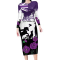 Australia Animal Heroes ANZAC Long Sleeve Bodycon Dress Purple Poppy We Will Remember Them