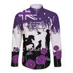Australia Animal Heroes ANZAC Long Sleeve Button Shirt Purple Poppy We Will Remember Them
