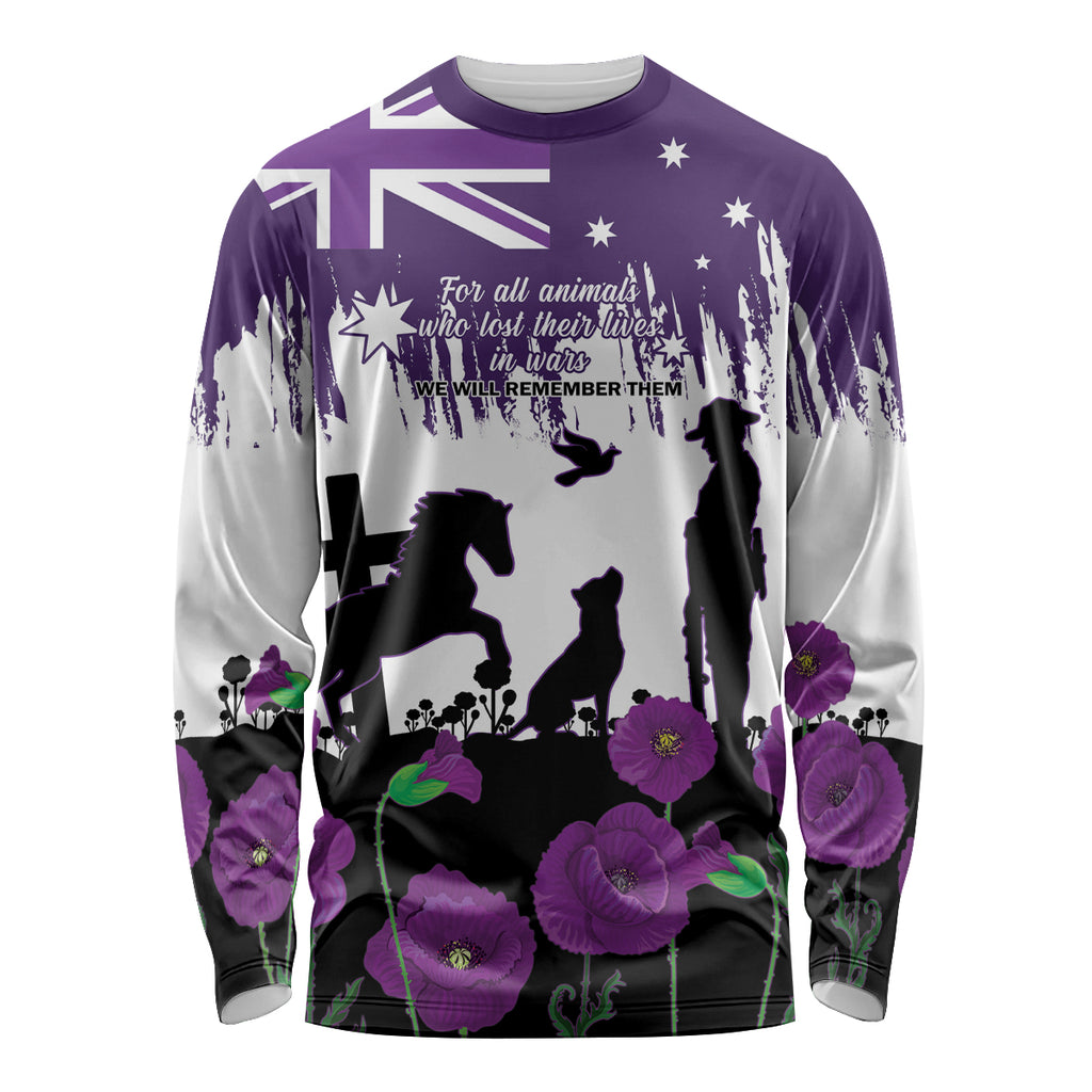 Australia Animal Heroes ANZAC Long Sleeve Shirt Purple Poppy We Will Remember Them