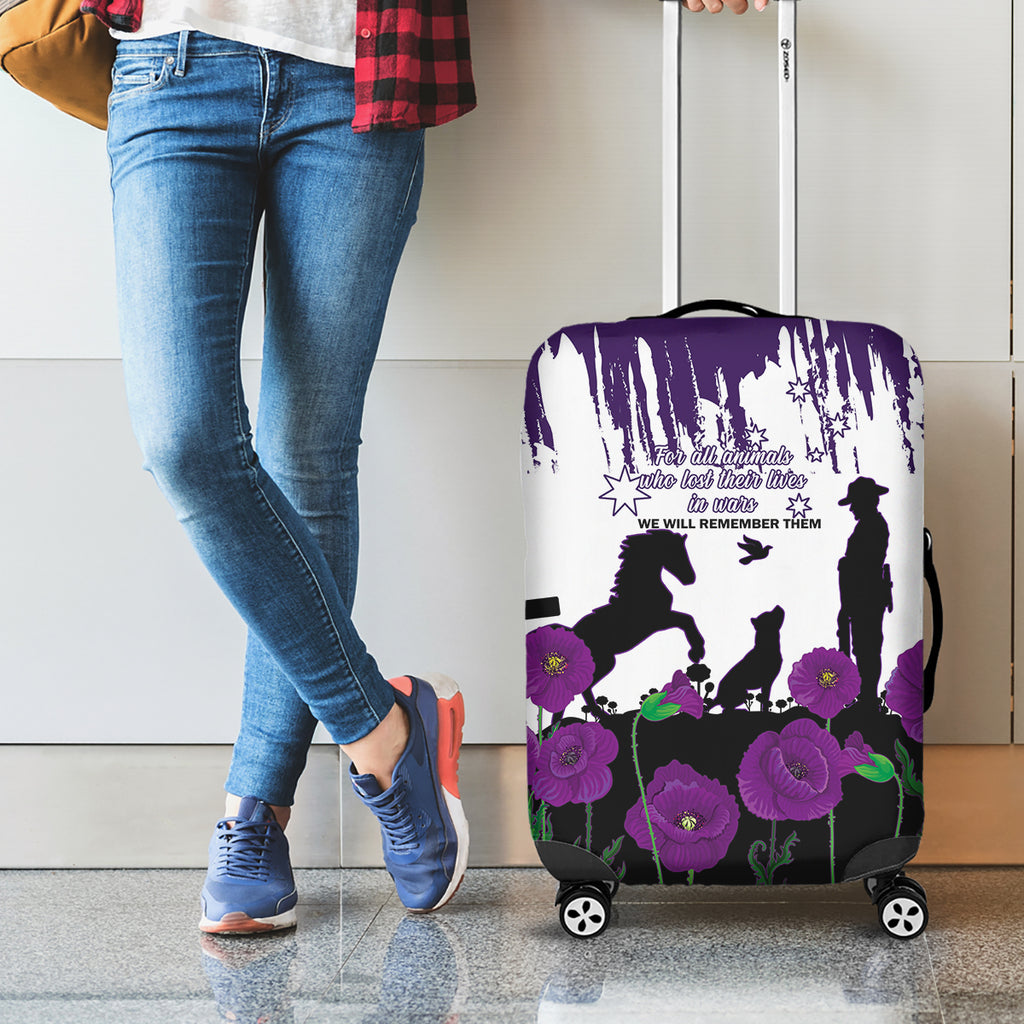 Australia Animal Heroes ANZAC Luggage Cover Purple Poppy We Will Remember Them