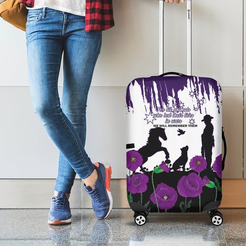 Australia Animal Heroes ANZAC Luggage Cover Purple Poppy We Will Remember Them