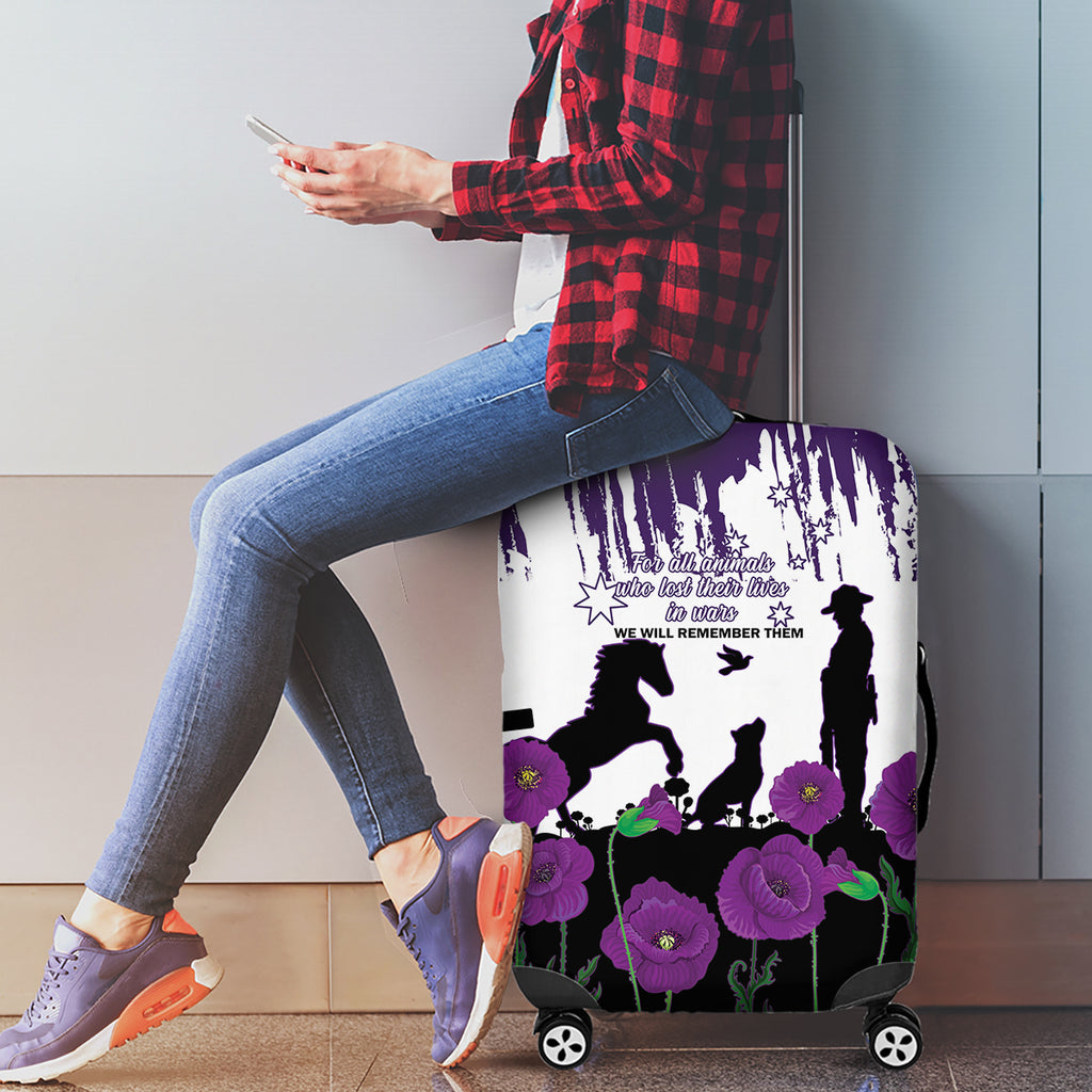 Australia Animal Heroes ANZAC Luggage Cover Purple Poppy We Will Remember Them