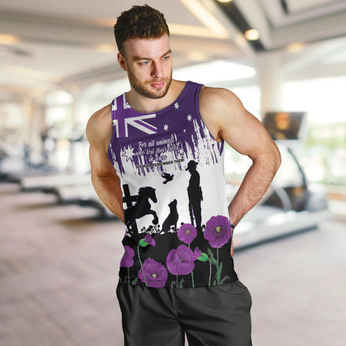 Australia Animal Heroes ANZAC Men Tank Top Purple Poppy We Will Remember Them