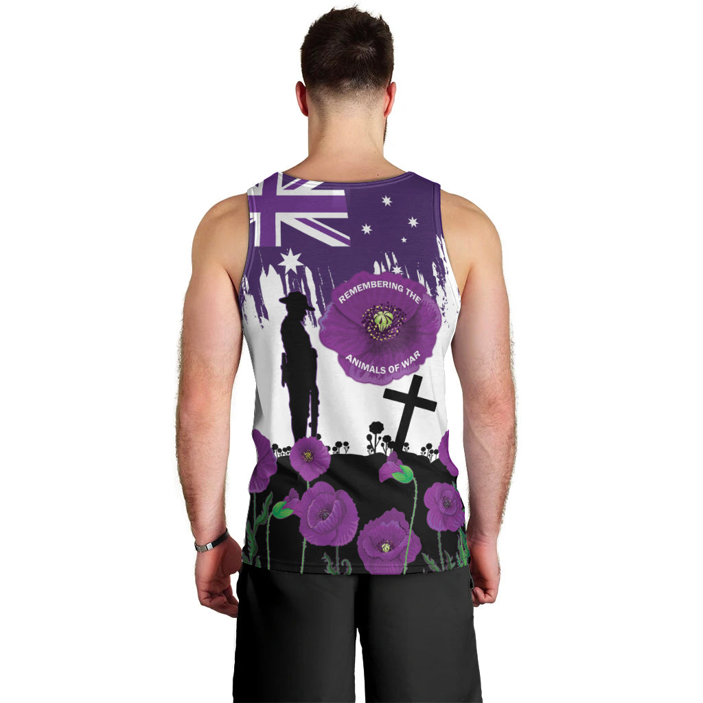 Australia Animal Heroes ANZAC Men Tank Top Purple Poppy We Will Remember Them