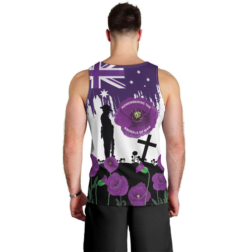 Australia Animal Heroes ANZAC Men Tank Top Purple Poppy We Will Remember Them