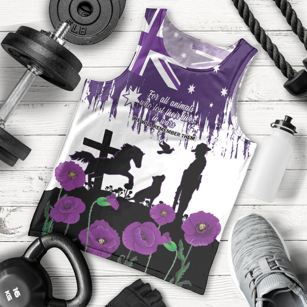 Australia Animal Heroes ANZAC Men Tank Top Purple Poppy We Will Remember Them