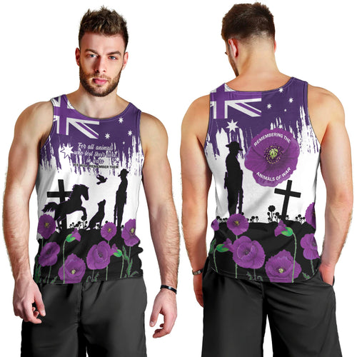 Australia Animal Heroes ANZAC Men Tank Top Purple Poppy We Will Remember Them