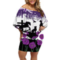 Australia Animal Heroes ANZAC Off Shoulder Short Dress Purple Poppy We Will Remember Them