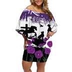 Australia Animal Heroes ANZAC Off Shoulder Short Dress Purple Poppy We Will Remember Them