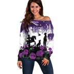 Australia Animal Heroes ANZAC Off Shoulder Sweater Purple Poppy We Will Remember Them