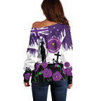 Australia Animal Heroes ANZAC Off Shoulder Sweater Purple Poppy We Will Remember Them