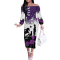 Australia Animal Heroes ANZAC Off The Shoulder Long Sleeve Dress Purple Poppy We Will Remember Them