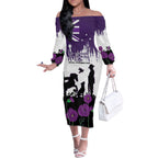 Australia Animal Heroes ANZAC Off The Shoulder Long Sleeve Dress Purple Poppy We Will Remember Them