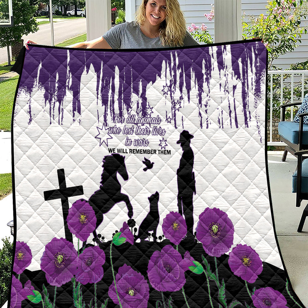 Australia Animal Heroes ANZAC Quilt Purple Poppy We Will Remember Them
