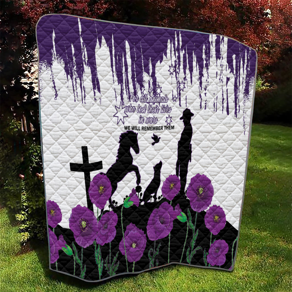 Australia Animal Heroes ANZAC Quilt Purple Poppy We Will Remember Them