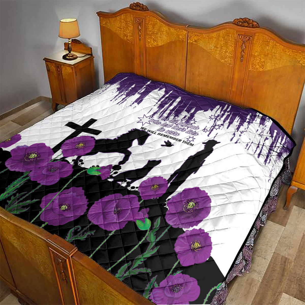 Australia Animal Heroes ANZAC Quilt Purple Poppy We Will Remember Them