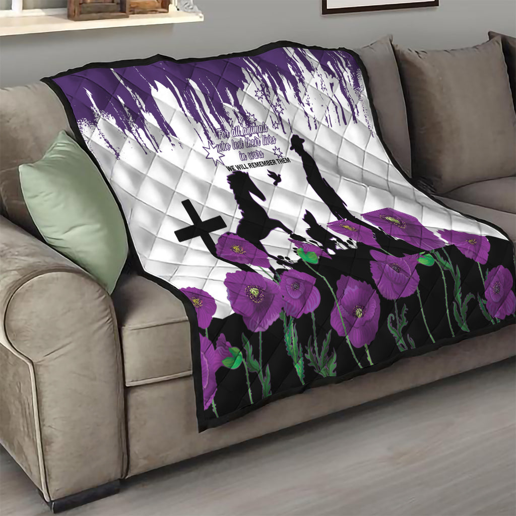 Australia Animal Heroes ANZAC Quilt Purple Poppy We Will Remember Them