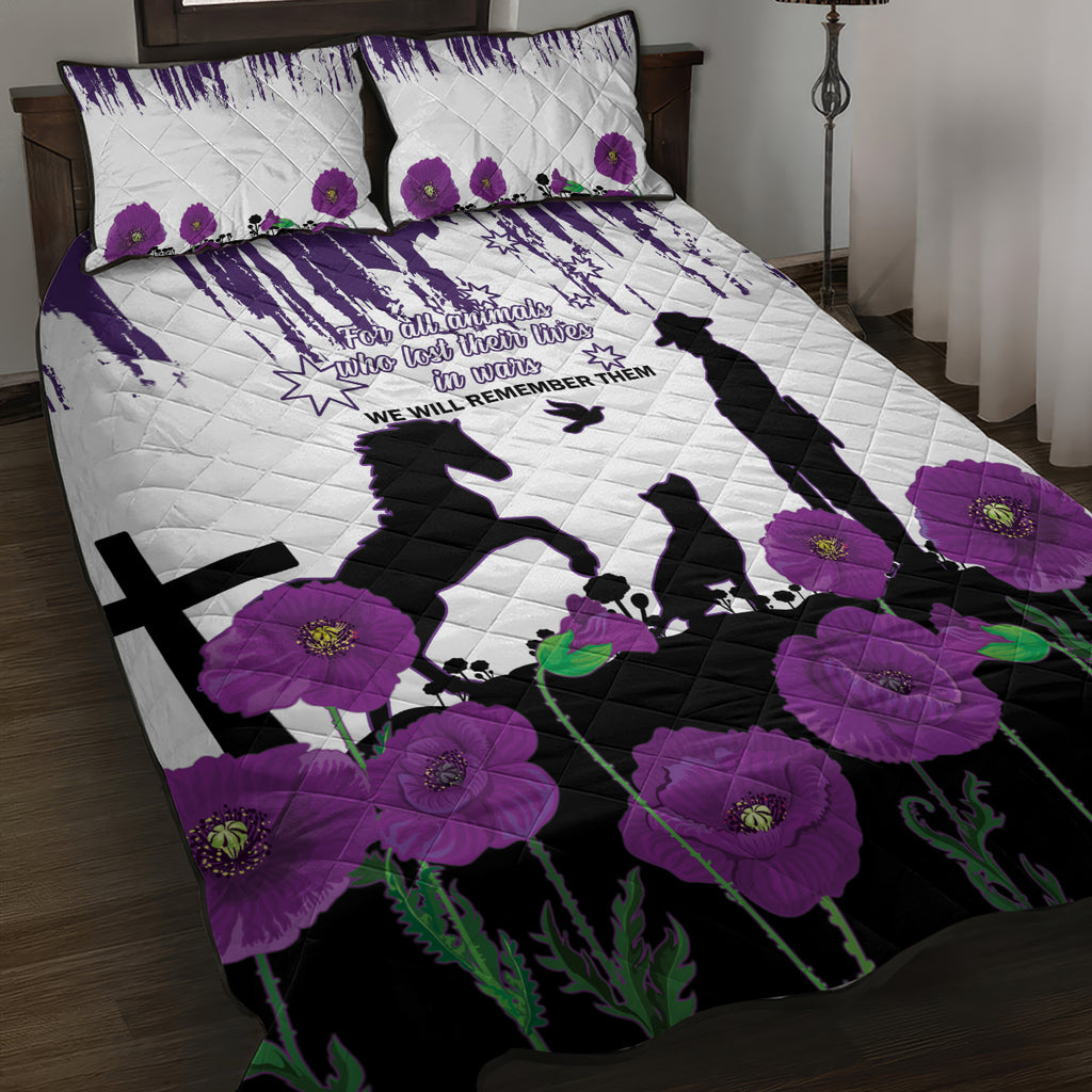 Australia Animal Heroes ANZAC Quilt Bed Set Purple Poppy We Will Remember Them