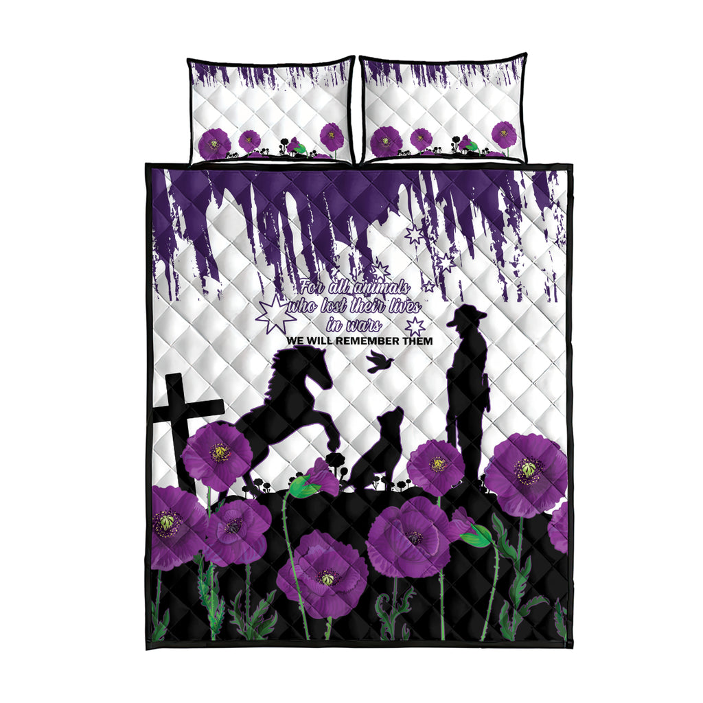 Australia Animal Heroes ANZAC Quilt Bed Set Purple Poppy We Will Remember Them