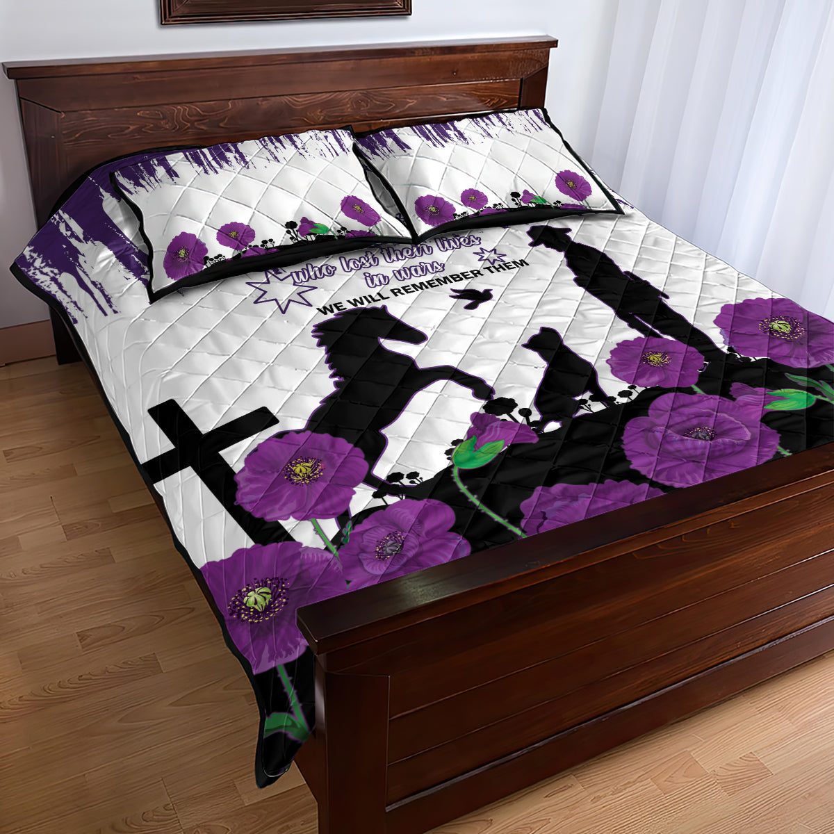 Australia Animal Heroes ANZAC Quilt Bed Set Purple Poppy We Will Remember Them