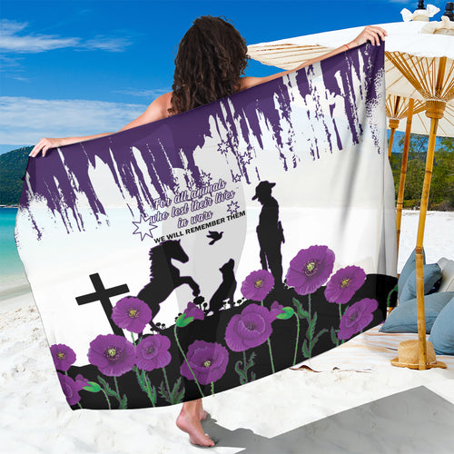 Australia Animal Heroes ANZAC Sarong Purple Poppy We Will Remember Them