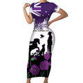Australia Animal Heroes ANZAC Short Sleeve Bodycon Dress Purple Poppy We Will Remember Them