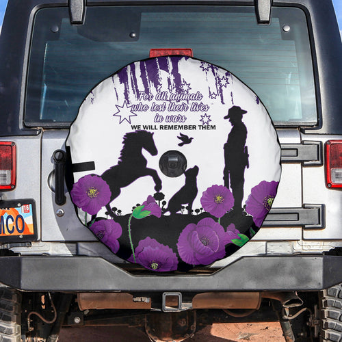 Australia Animal Heroes ANZAC Spare Tire Cover Purple Poppy We Will Remember Them