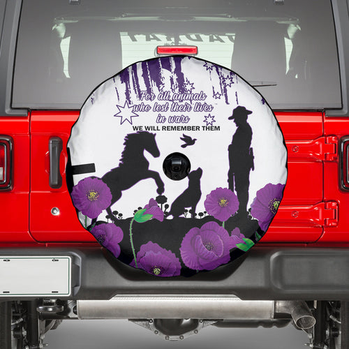 Australia Animal Heroes ANZAC Spare Tire Cover Purple Poppy We Will Remember Them