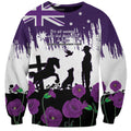 Australia Animal Heroes ANZAC Sweatshirt Purple Poppy We Will Remember Them