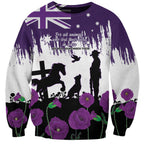 Australia Animal Heroes ANZAC Sweatshirt Purple Poppy We Will Remember Them