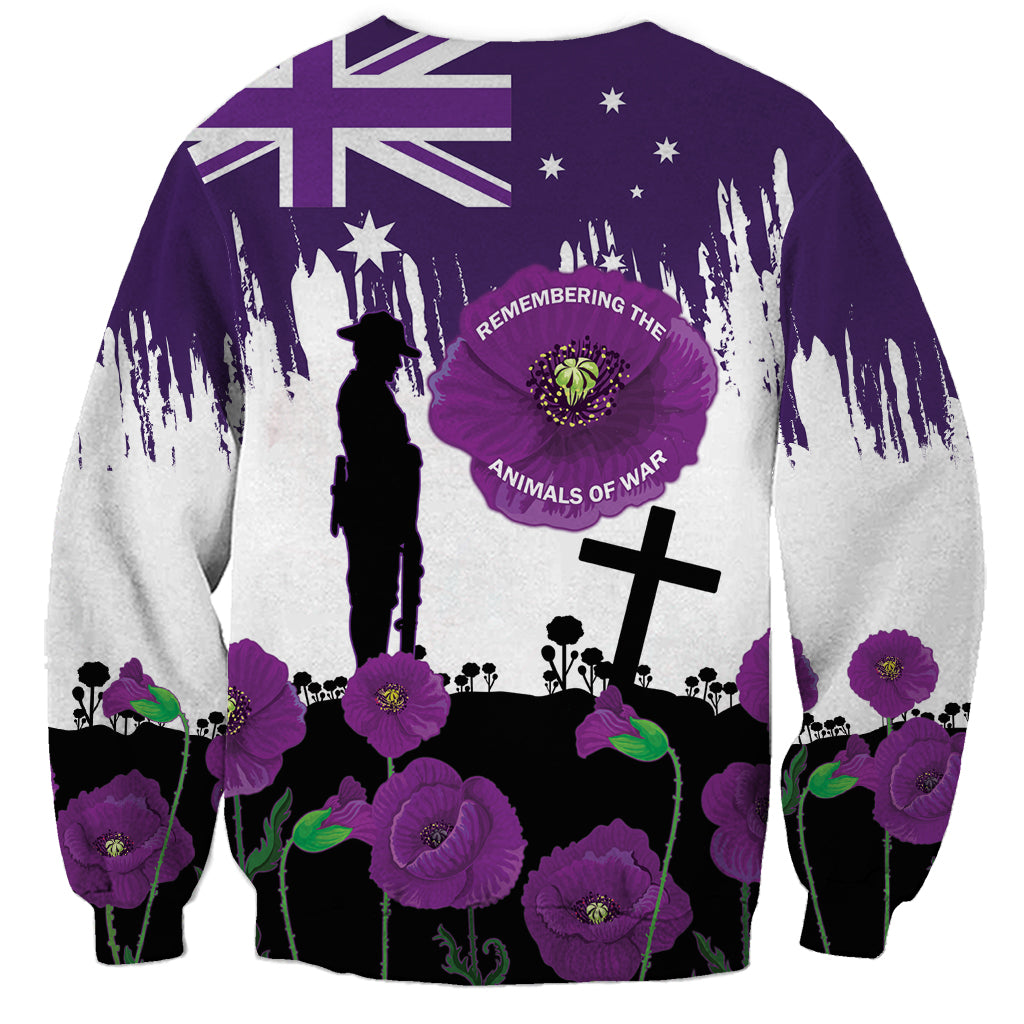 Australia Animal Heroes ANZAC Sweatshirt Purple Poppy We Will Remember Them