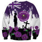 Australia Animal Heroes ANZAC Sweatshirt Purple Poppy We Will Remember Them