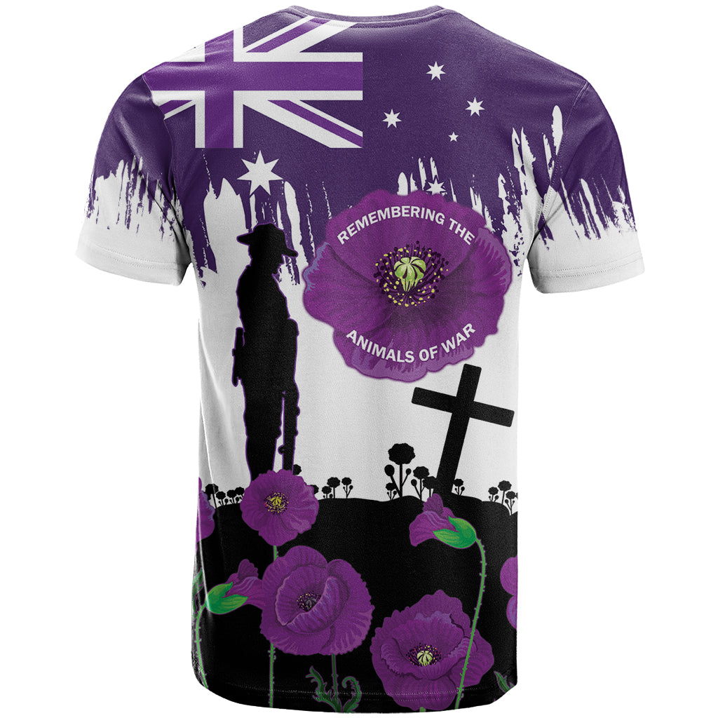 Australia Animal Heroes ANZAC T Shirt Purple Poppy We Will Remember Them