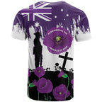 Australia Animal Heroes ANZAC T Shirt Purple Poppy We Will Remember Them