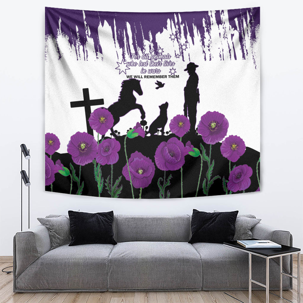 Australia Animal Heroes ANZAC Tapestry Purple Poppy We Will Remember Them