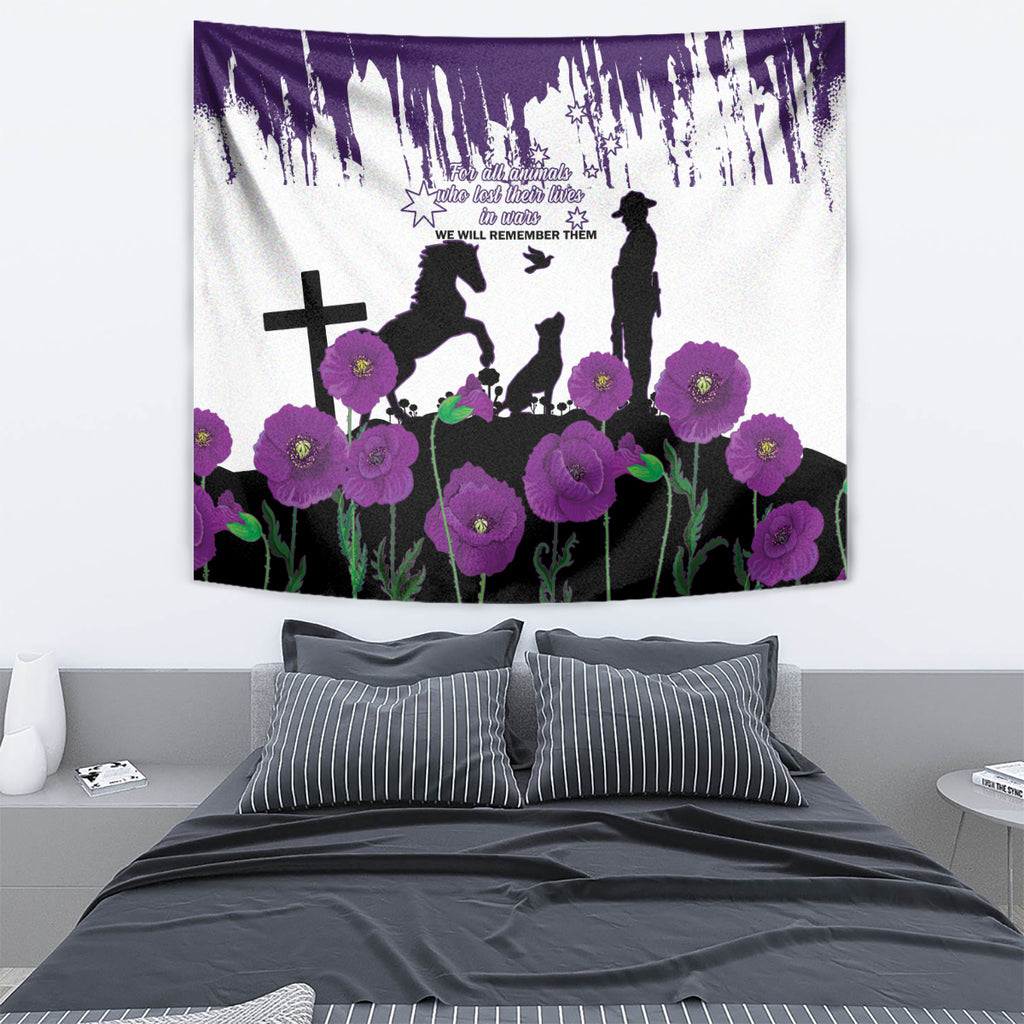Australia Animal Heroes ANZAC Tapestry Purple Poppy We Will Remember Them
