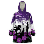 Australia Animal Heroes ANZAC Wearable Blanket Hoodie Purple Poppy We Will Remember Them