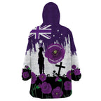 Australia Animal Heroes ANZAC Wearable Blanket Hoodie Purple Poppy We Will Remember Them