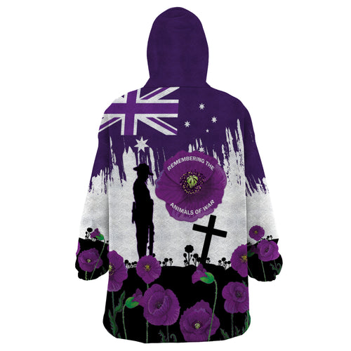 Australia Animal Heroes ANZAC Wearable Blanket Hoodie Purple Poppy We Will Remember Them
