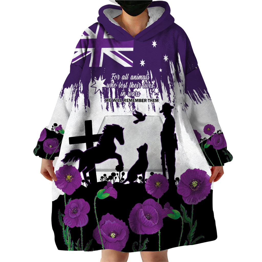 Australia Animal Heroes ANZAC Wearable Blanket Hoodie Purple Poppy We Will Remember Them