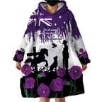 Australia Animal Heroes ANZAC Wearable Blanket Hoodie Purple Poppy We Will Remember Them
