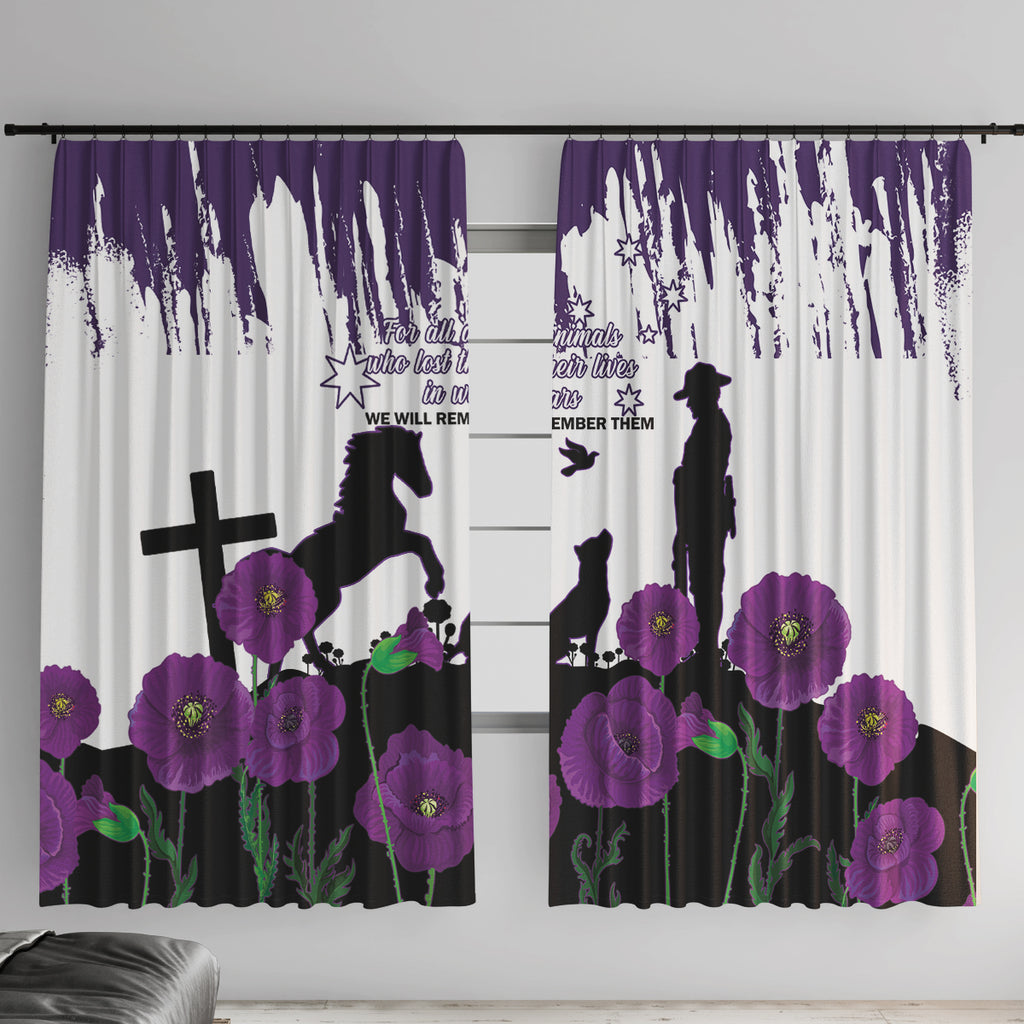 Australia Animal Heroes ANZAC Window Curtain Purple Poppy We Will Remember Them