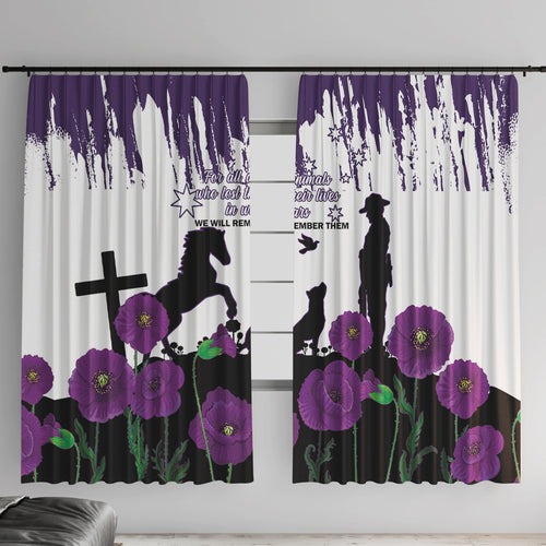 Australia Animal Heroes ANZAC Window Curtain Purple Poppy We Will Remember Them