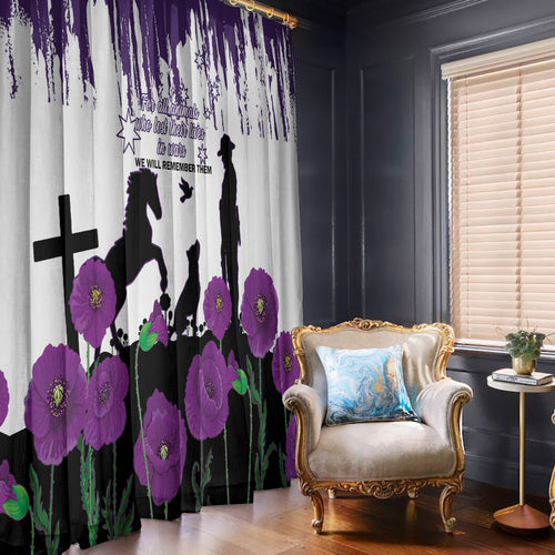 Australia Animal Heroes ANZAC Window Curtain Purple Poppy We Will Remember Them