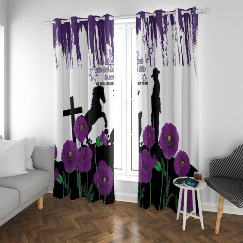 Australia Animal Heroes ANZAC Window Curtain Purple Poppy We Will Remember Them