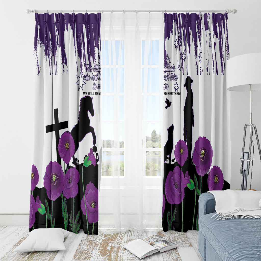 Australia Animal Heroes ANZAC Window Curtain Purple Poppy We Will Remember Them