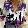 Australia Animal Heroes ANZAC Women Casual Shirt Purple Poppy We Will Remember Them