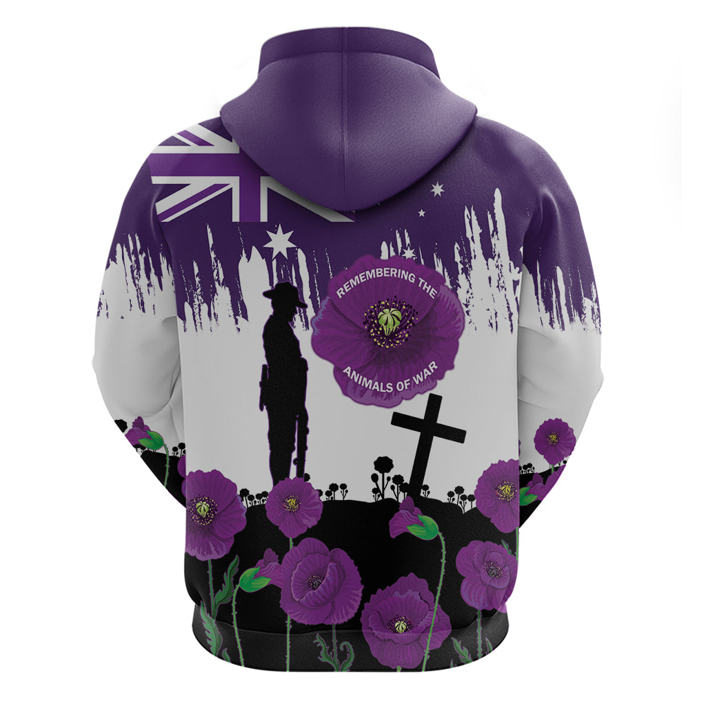 Australia Animal Heroes ANZAC Zip Hoodie Purple Poppy We Will Remember Them